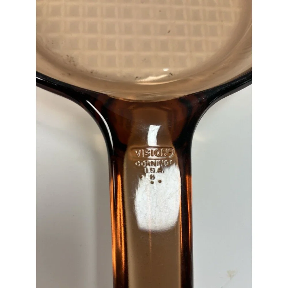 Vision Corning Ware Amber Glass Cookware Lot 2 Pc Bowl & Frying Pan USA